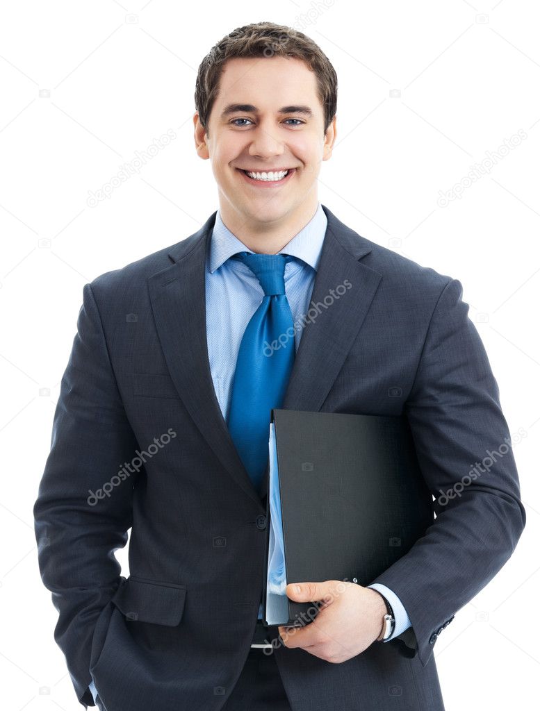 Businessman with black folder, isolated