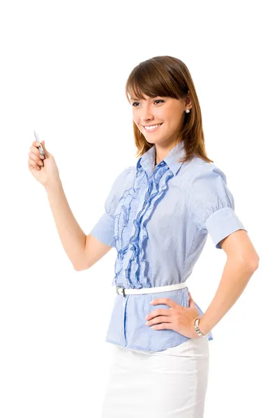 Showing business woman, isolated — Stock Photo, Image