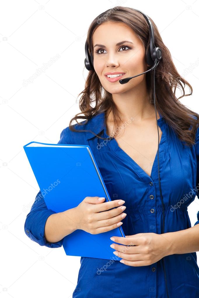 Support phone operator in headset, isolated