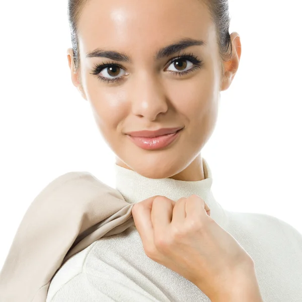 Retrato de mujer de negocios feliz, aislado en blanco — Foto de Stock