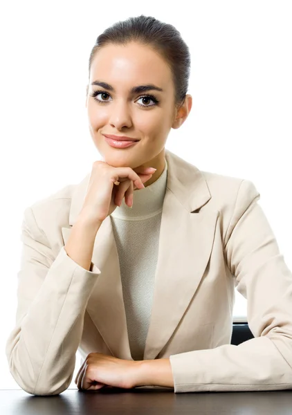 Retrato de mujer de negocios feliz, aislado en blanco — Foto de Stock