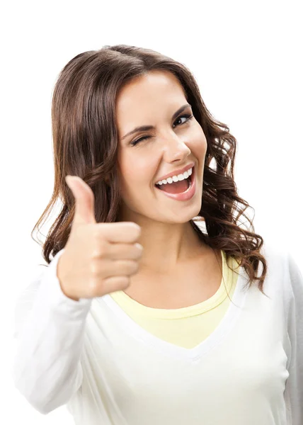 Woman showing thumbs up gesture, isolated — Stock Photo, Image