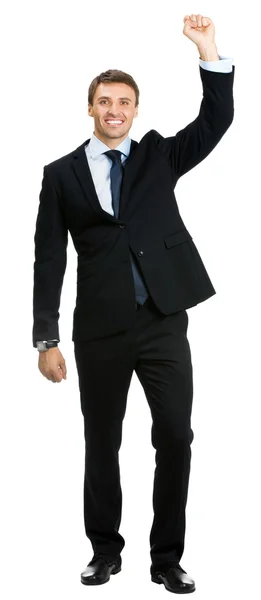 Gelukkig gebaren lachende zakenman, geïsoleerd — Stockfoto