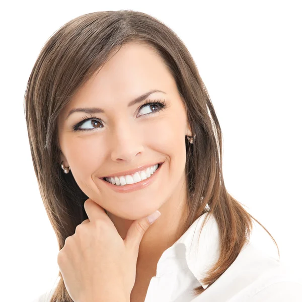 Portrait of thinking businesswoman, isolated on white background — Stock Photo, Image