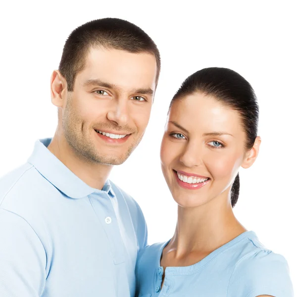 Boldog, mosolyog a fiatal pár, fehér — Stock Fotó