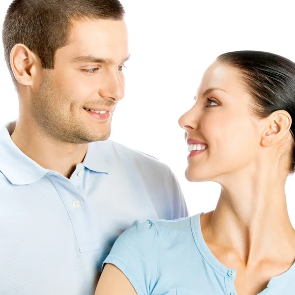 Happy smiling young couple, on white Royalty Free Stock Photos