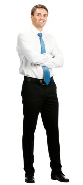 Beyaz üzerinde gülümseyen iş adamı