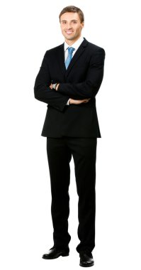 Beyaz üzerinde gülümseyen iş adamı