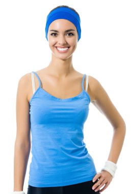 neşeli bir kadın fitness aşınmaya, izole