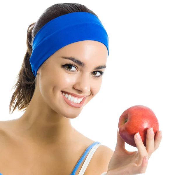 Mujer joven con manzana, sobre blanco —  Fotos de Stock