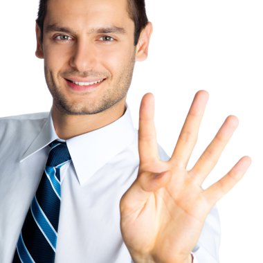 dört parmaklı, izole gösteren işadamı