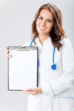 kadın doktor gösteren boş Pano, Grey