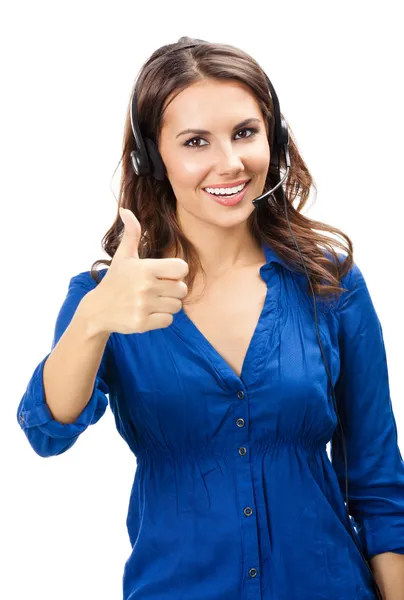 Support phone operator showing thumbs up, isolated — Stock Photo, Image