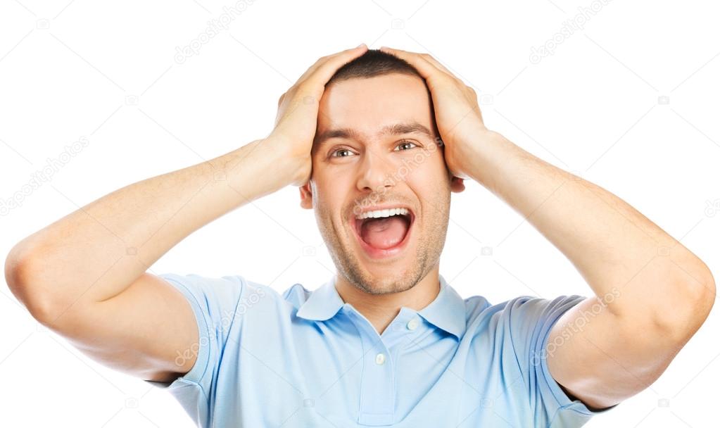 Shocked man isolated over white Stock Photo by g studio 20030261