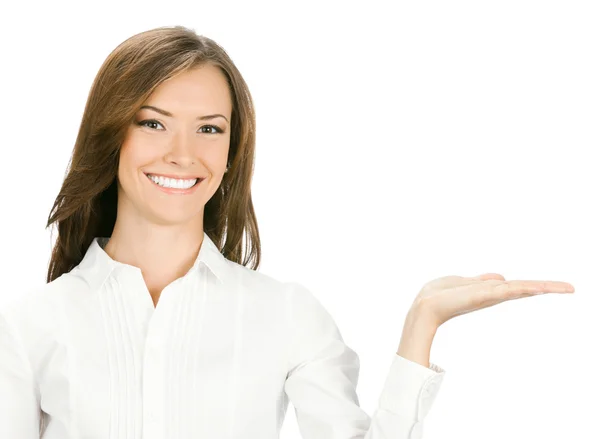 Business woman showing something, isolated Stock Picture