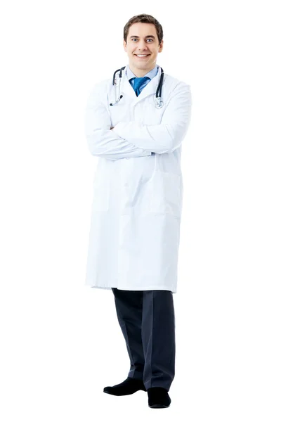 Retrato de feliz médico sonriente, aislado en blanco — Foto de Stock