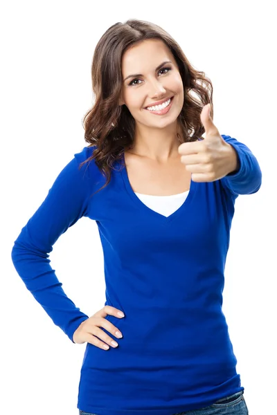 Woman showing thumbs up gesture, isolated — Stock Photo, Image