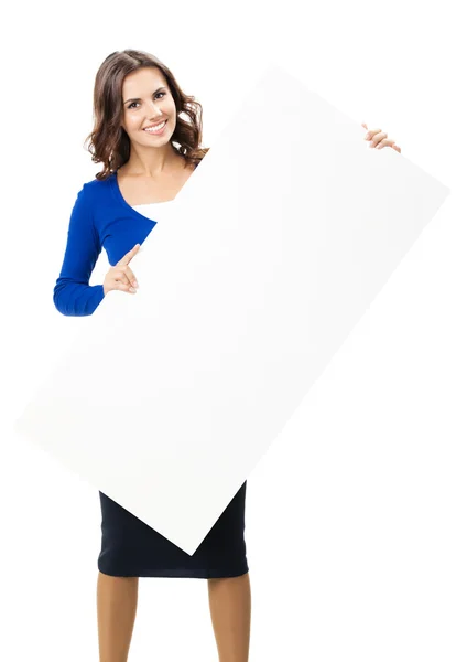 Beautiful young woman with blank signboard — Stock Photo, Image