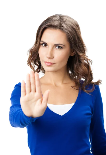 Serious woman with stop gesture, isolated — Stock Photo, Image