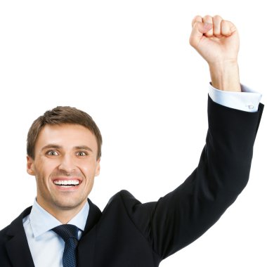 mutlu başarılı el işadamı, beyaz