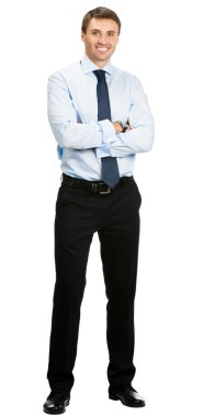 Beyaz üzerinde gülümseyen iş adamı