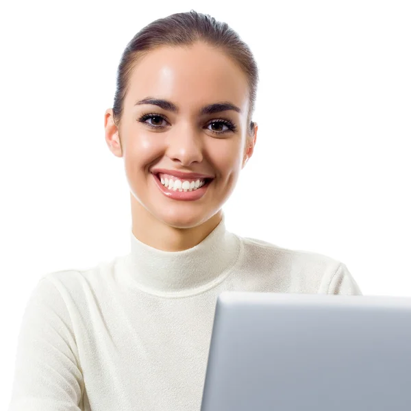 Zakenvrouw met laptop, geïsoleerd — Stockfoto