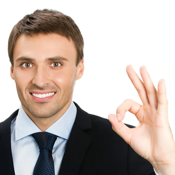 Businessman with okay gesture, isolated — Stock Photo, Image