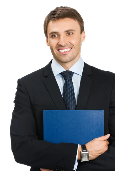 Ο άνθρωπος των επιχειρήσεων με το φάκελο, σε λευκό — Φωτογραφία Αρχείου