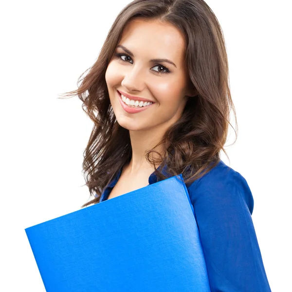 Businesswoman with folder, on white — Stock Photo, Image