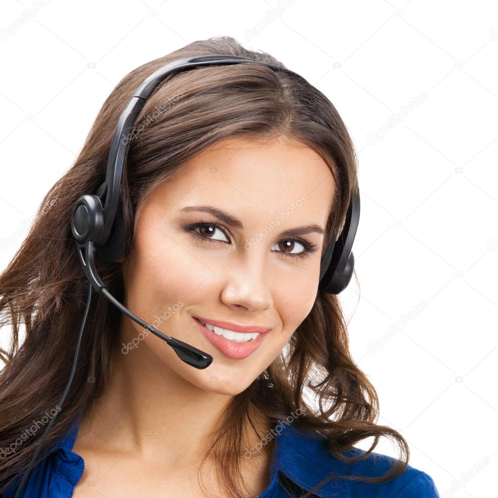 Support phone operator in headset, isolated