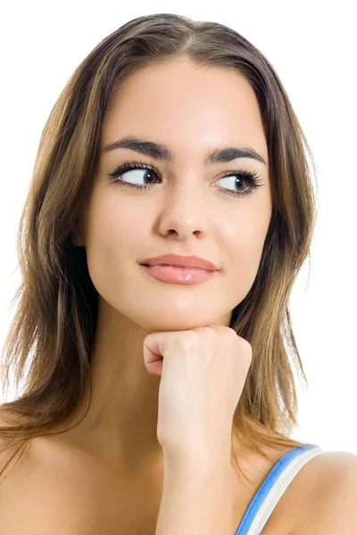 Mujer pensante, sobre blanco — Foto de Stock