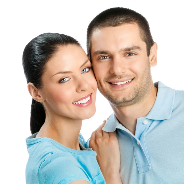 Feliz sorrindo jovem casal, em branco — Fotografia de Stock