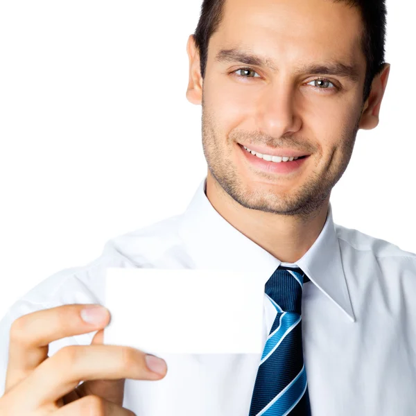 Businessman showing blank business or plastic card — Stock Photo, Image