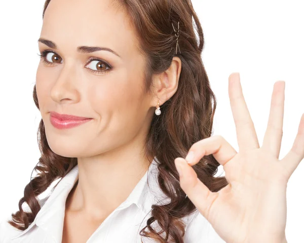 Бізнес-леді з нормальним жестом, ізольовані — стокове фото
