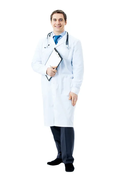 Full body portrait of happy smiling doctor, isolated — Stock Photo, Image