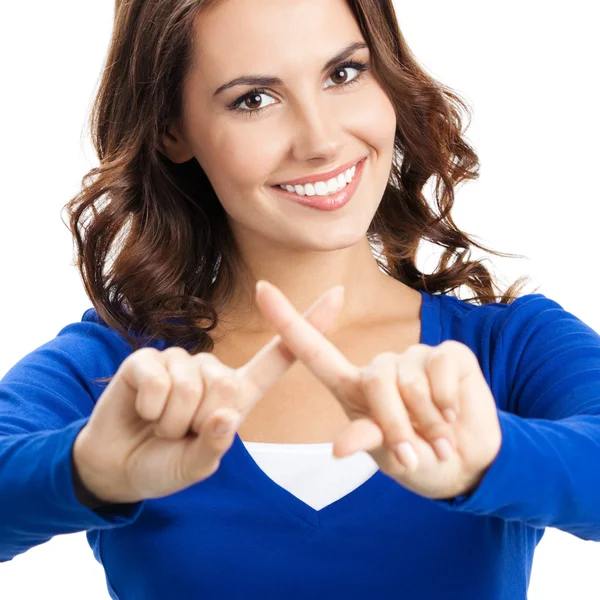 Young woman with stop gesture, isolated — Stock Photo, Image