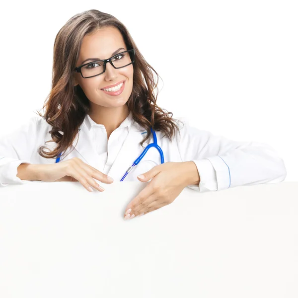 Doctor showing blank signboard, isolated — Stock Photo, Image