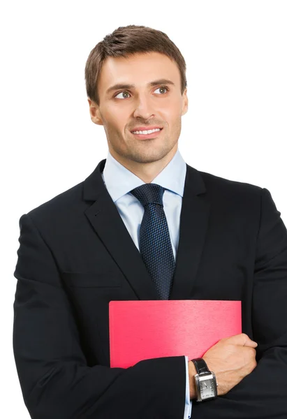 Hombre de negocios con carpeta, en blanco — Foto de Stock