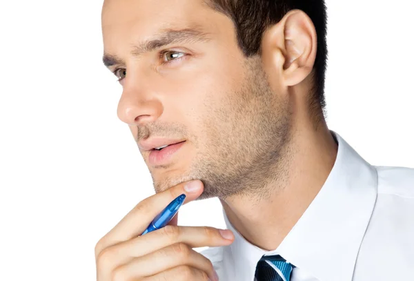 Portrait of thinking businessman, on white — Stock Photo, Image