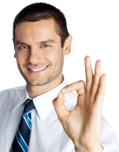 Businessman with okay gesture, isolated — Stock Photo, Image