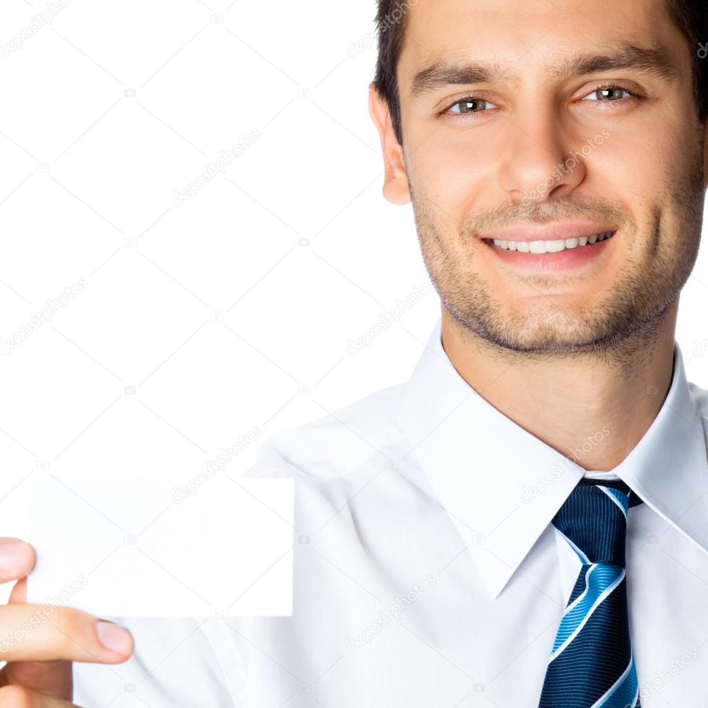 Businessman showing blank business or plastic card