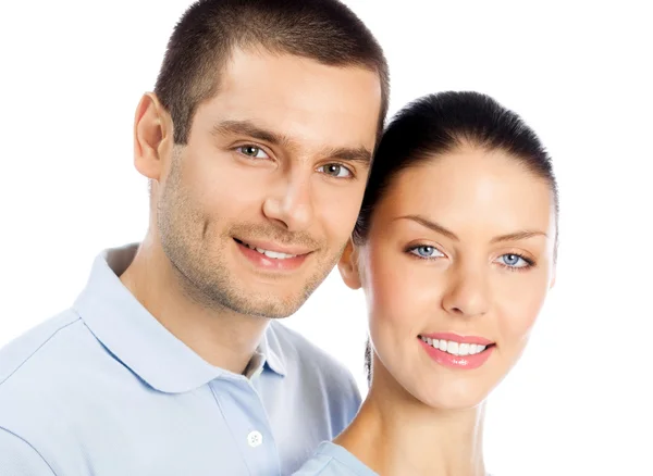 Jovem feliz sorrindo casal, isolado — Fotografia de Stock