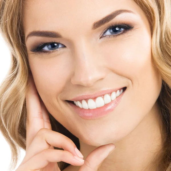 Thinking young woman, over white — Stock Photo, Image