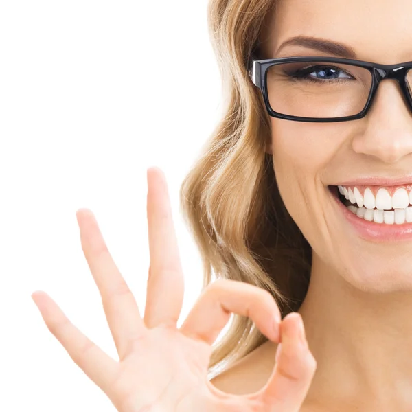 Businesswoman with okay gesture, isolated — Stock Photo, Image