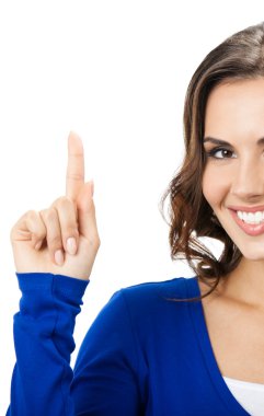 güzel bir genç kadın gösteren, üzerinde beyaz