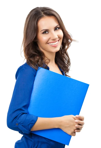 Businesswoman with folder, on white Stock Photo