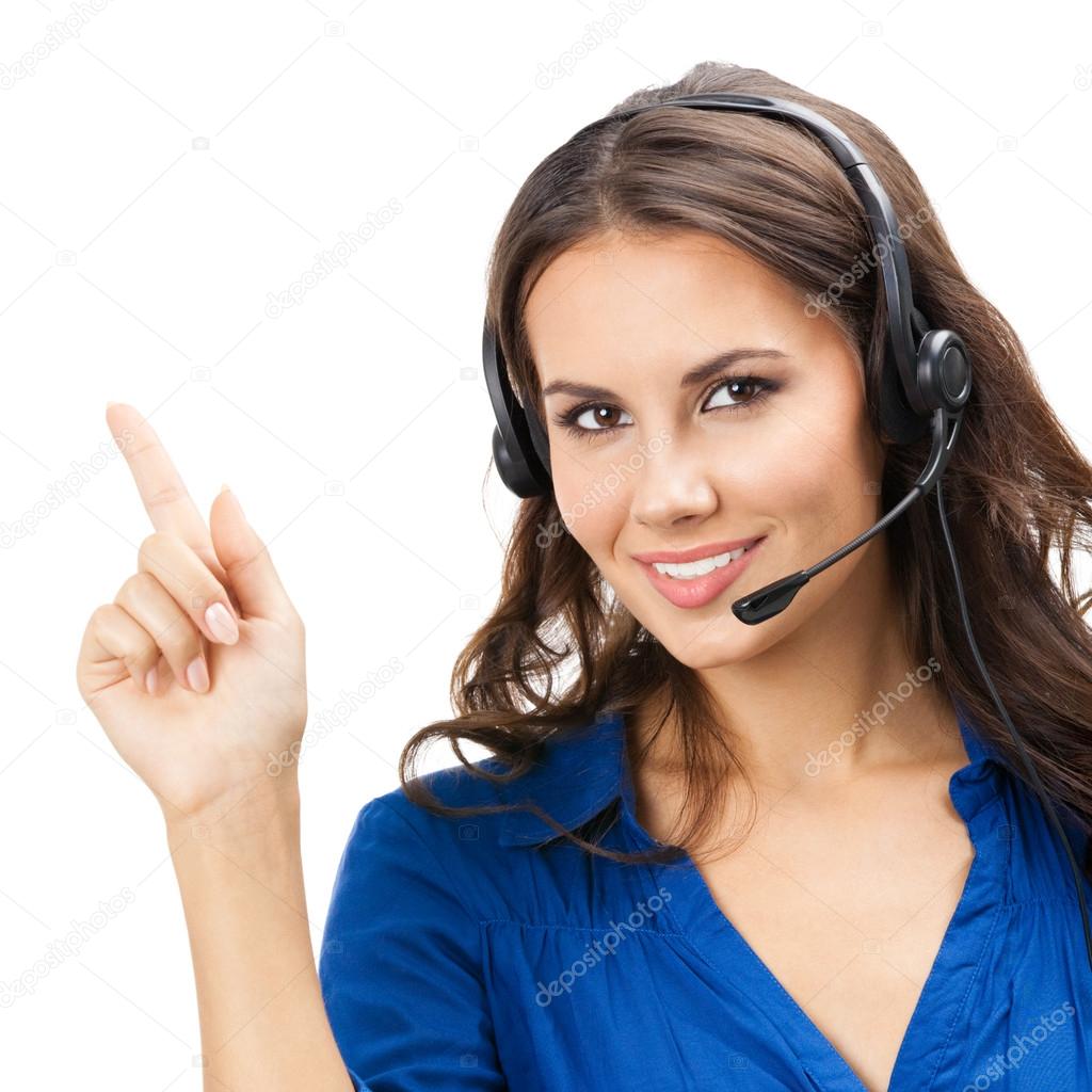 Support phone operator showing, isolated
