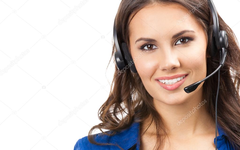 Support phone operator in headset, isolated Stock Photo by ©g_studio