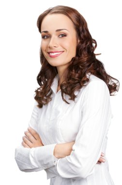 gülümseyen iş kadını, izole portresi