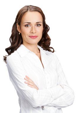 gülümseyen iş kadını, izole portresi